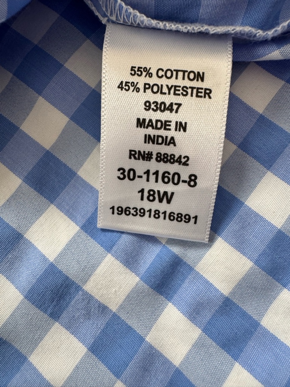 Roaman's Blue White Gingham Check Button-Down Tie Short Sleeve Shirt Size 18W - Picture 11 of 15